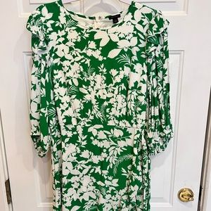 Ann Taylor Green Tropical Summer Ruffle-Sleeve Dress